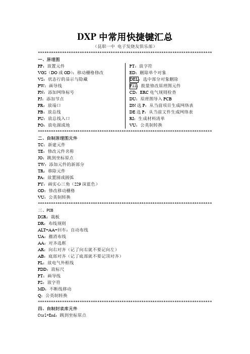 DXP中常用快捷键汇总