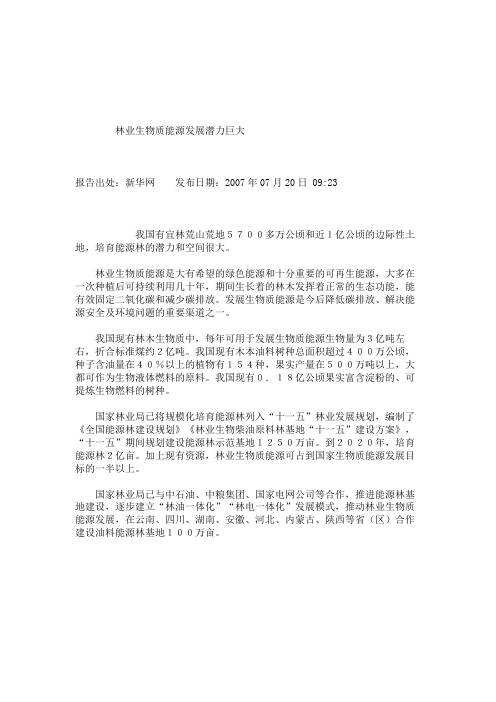 林业生物质能源发展潜力巨大解读