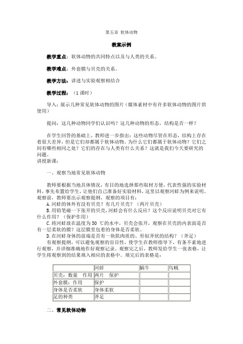 人教版生物八年级《软体动物》教学设计