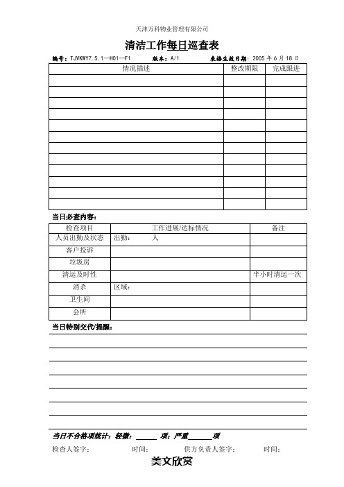 清洁工作每日巡查表(表)