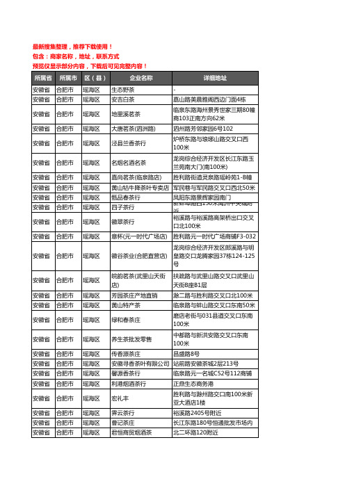 新版安徽省合肥市瑶海区茶庄企业公司商家户名录单联系方式地址大全336家