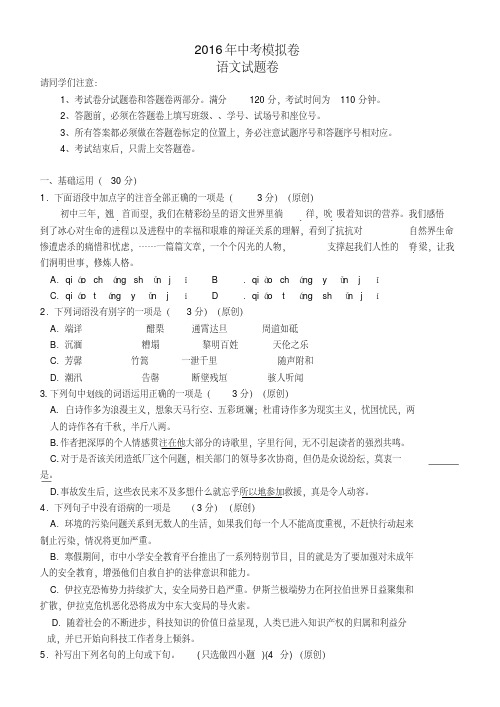 浙江省杭州市2016年中考语文模拟命题比赛试卷(30)