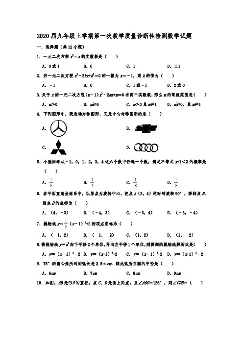 四川省泸州市泸县2020届九年级上学期第一次教学质量诊断性检测数学试题  解析版