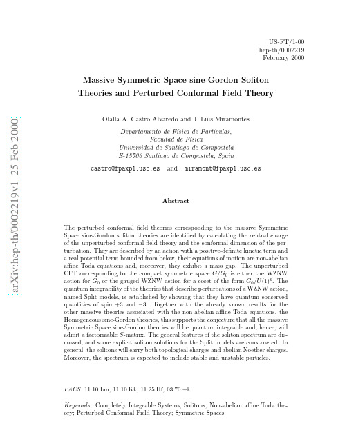 Massive Symmetric Space sine-Gordon Soliton Theories and Perturbed Conformal Field Theory