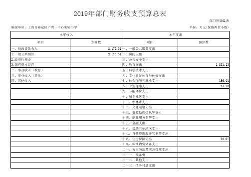 2019年部门财务收支预算总表