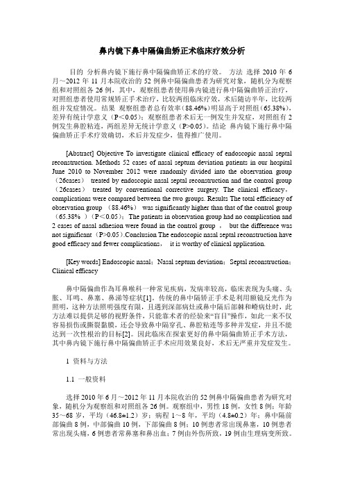 鼻内镜下鼻中隔偏曲矫正术临床疗效分析