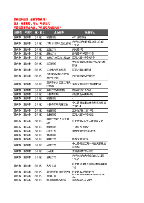 新版重庆市重庆市永川区灯饰企业公司商家户名录单联系方式地址大全141家