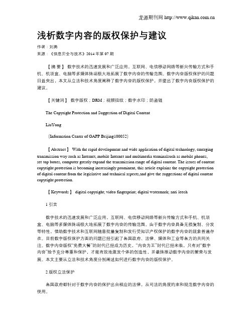 浅析数字内容的版权保护与建议