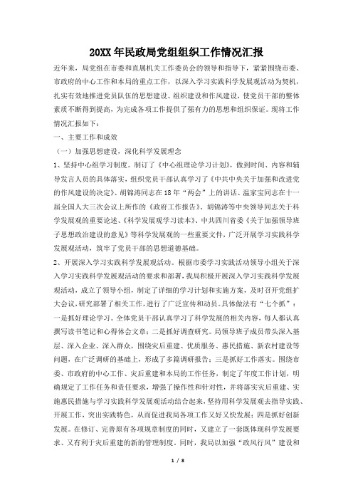 2019年民政局党组组织工作情况汇报
