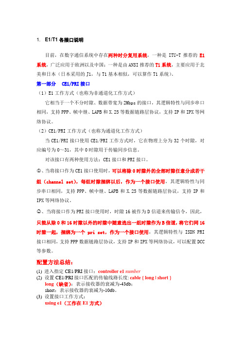 H3C E1T1接口总结