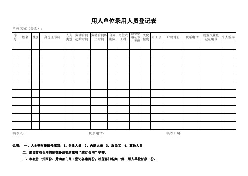 录用退工登记表