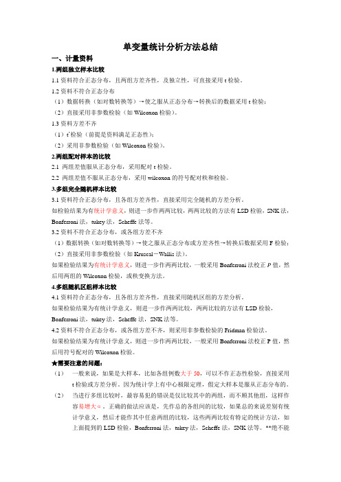 单变量统计分析方法总结