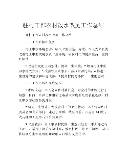 驻村干部农村改水改厕工作总结