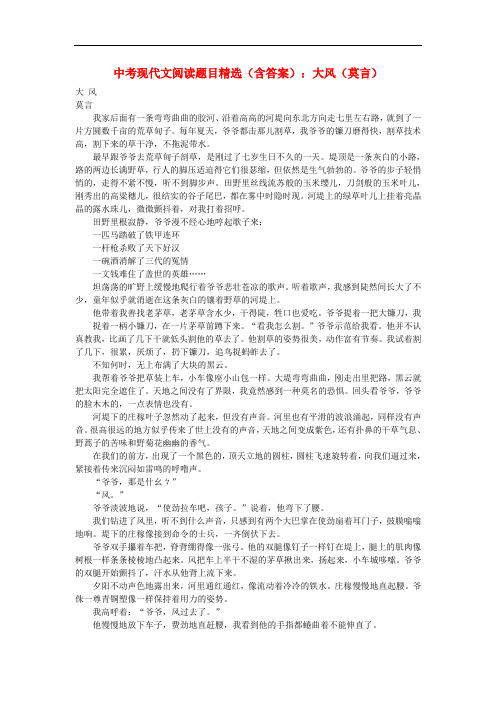 【备考】中考语文 现代文阅读题目精选 大风(莫言) 新人教版