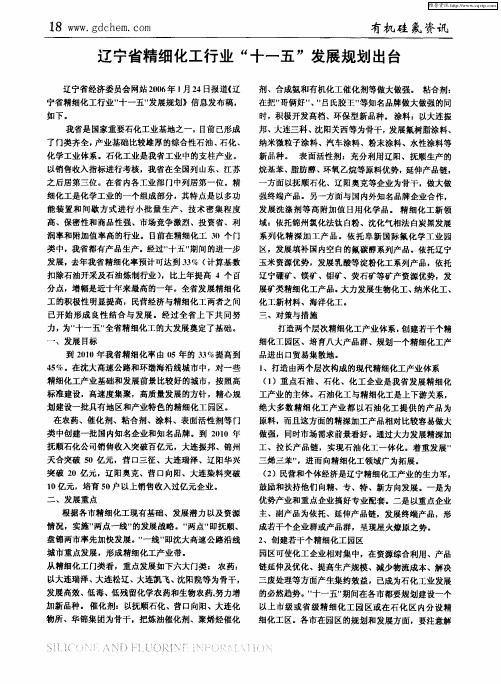 辽宁省精细化工行业“十一五”发展规划出台