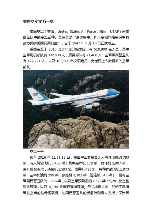 美国空军实力一览