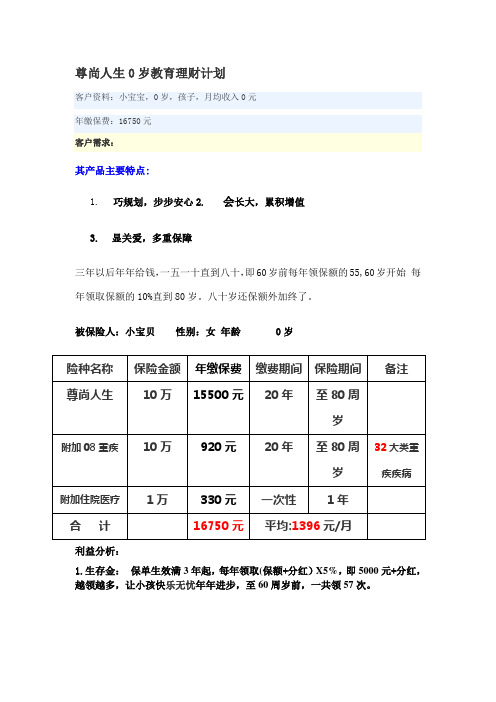 尊尚人生0岁教育理财计划