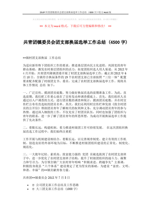 2019-共青团镇委员会团支部换届选举工作总结 (4500字)-范文word版 (2页)