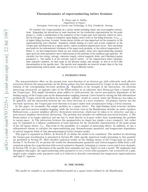 Thermodynamics of superconducting lattice fermions