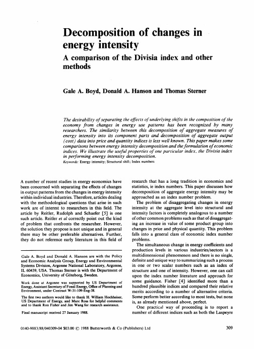 Decomposition of changes in energy intensity A comparison of the Divisia index and other methods