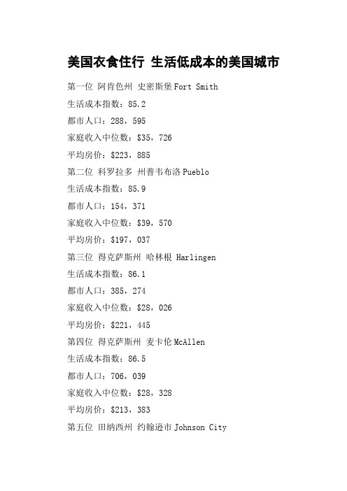 美国衣食住行 生活低成本的美国城市