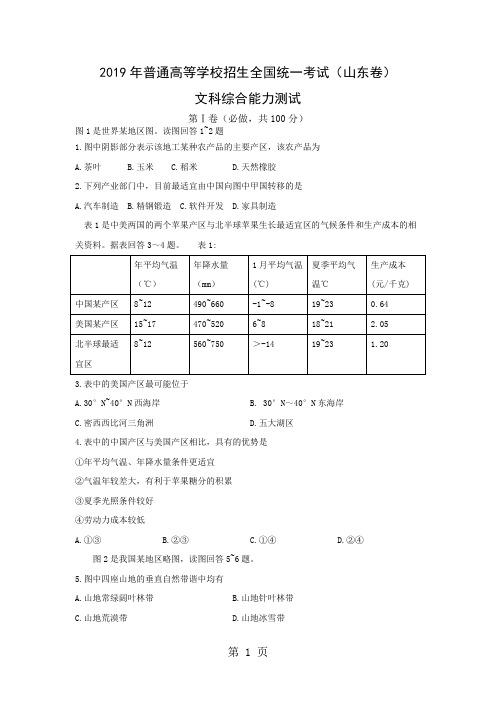 2019年高考真题山东卷文综答案共12页文档