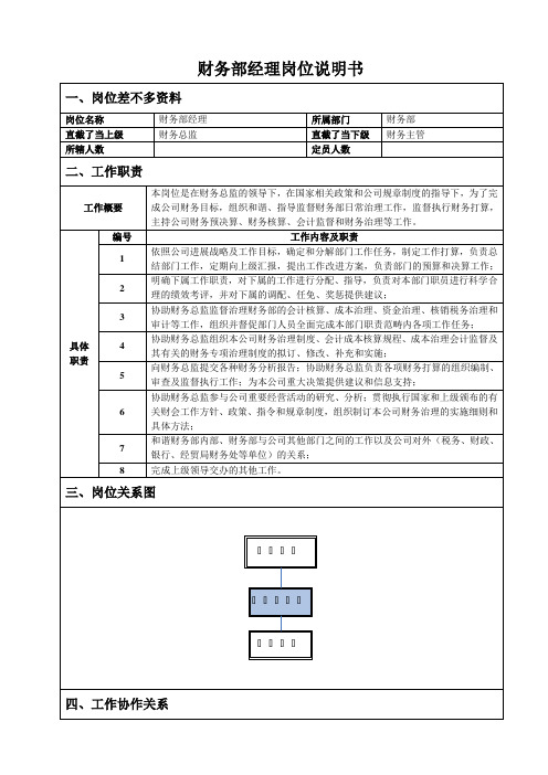 财务部经理岗位说明书