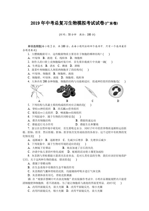 2019年中考总复习生物模拟考试试题带答案