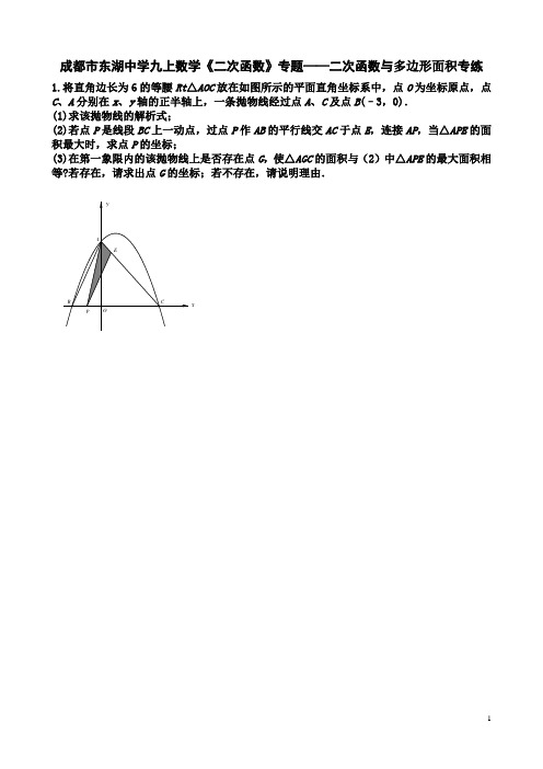 成都市东湖中学九上数学《二次函数》专题---二次函数与多边形面积专练