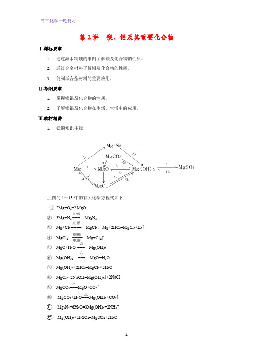 高三化学一轮复习精品学案2：镁、铝及其重要化合物