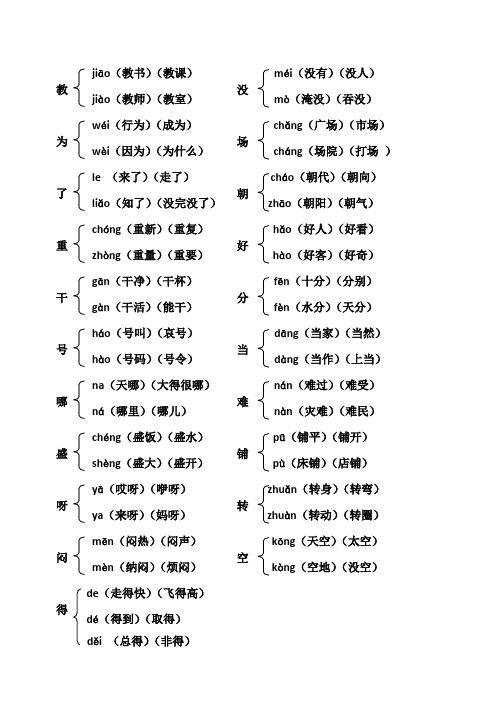 人教部编版二年级语文上册多音字