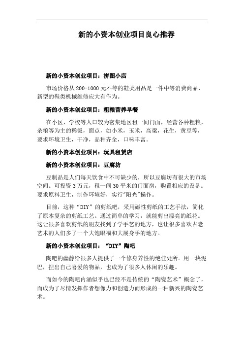 新的小资本创业项目良心推荐