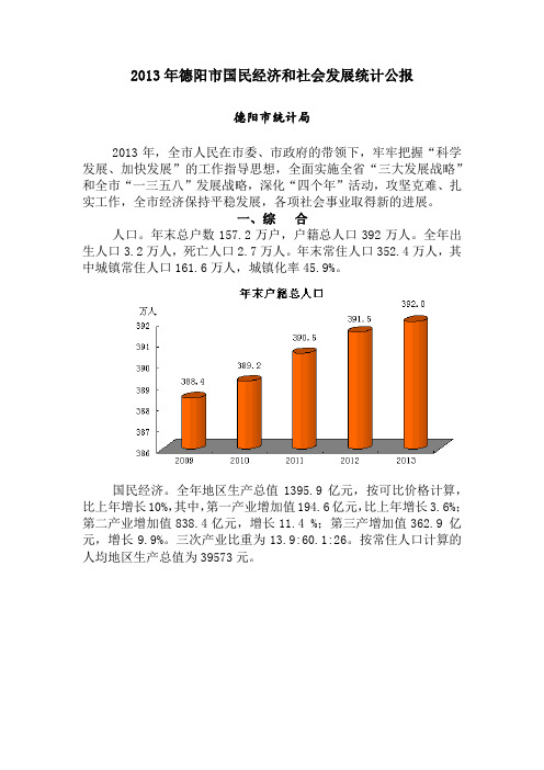 2013年德阳市国民经济和社会发展统计公报