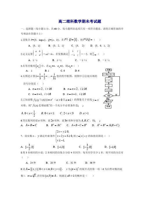 【推荐】广东省汕头市金山中学高二下册第二学期期末考试数学(理)-含答案