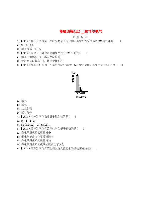 2018版中考化学复习方案考题训练五空气与氧气练习新版鲁教版(含答案)