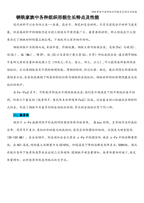 钢铁家族中各种组织形貌生长特点及性能
