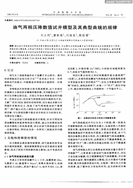 油气两相压降数值试井模型及其典型曲线的规律