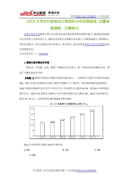 2016大学生村官考试行测资料分析深度解读：注重考查理解、巧算能力