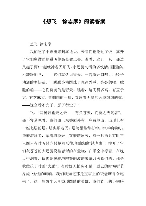 《想飞  徐志摩》阅读答案