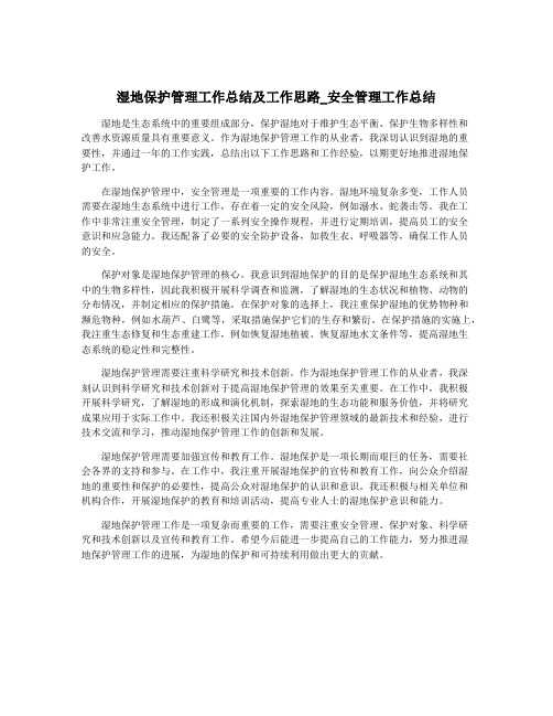 湿地保护管理工作总结及工作思路_安全管理工作总结