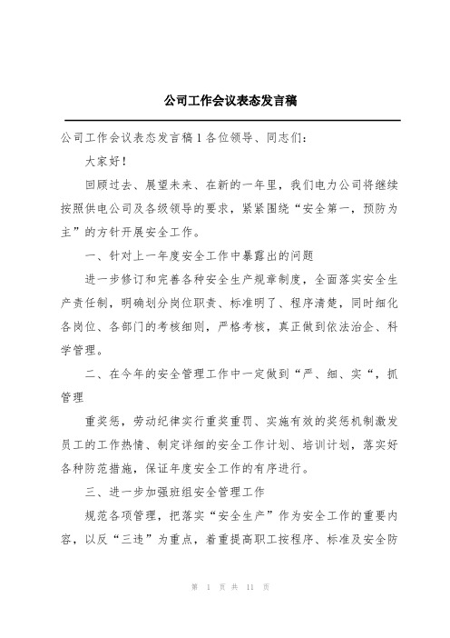 公司工作会议表态发言稿