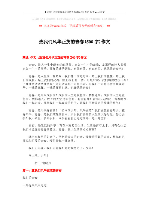 【优质】致我们风华正茂的青春(500字)作文-优秀word范文 (13页)