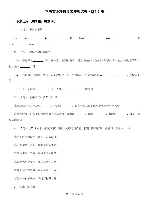 本溪市小升初语文冲刺试卷(四)C卷