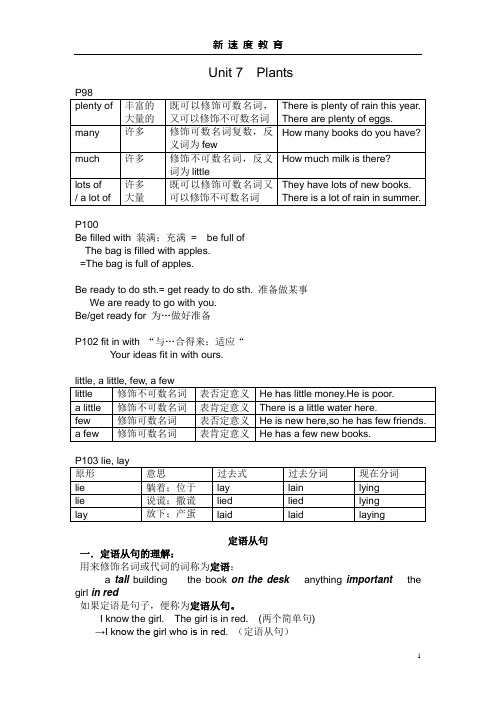 广州版 九年级英语上 Unit7复习资料