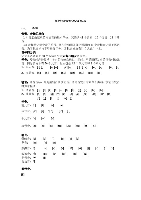 (译林版)小升初音标基础复习