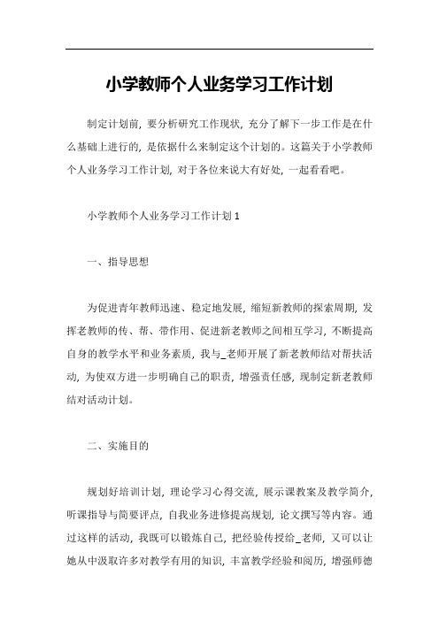 小学教师个人业务学习工作计划