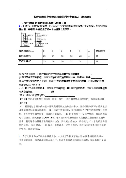 长沙市雅礼中学物理内能的利用专题练习(解析版)