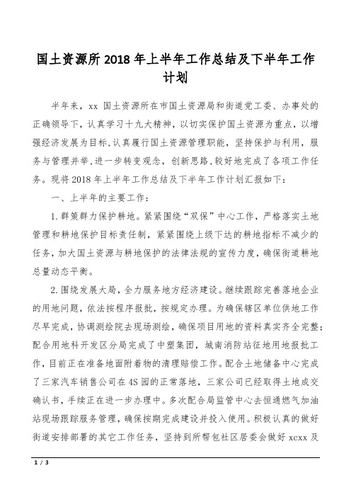 国土资源所2018年上半年工作总结及下半年工作计划