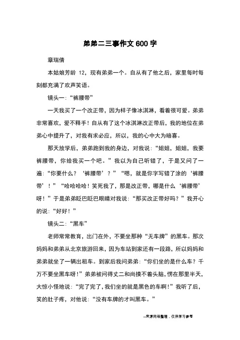 弟弟二三事作文600字_优秀作文