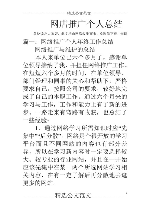 网店推广个人总结